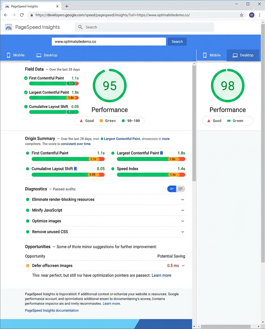 PageSpeed Insights performance scores